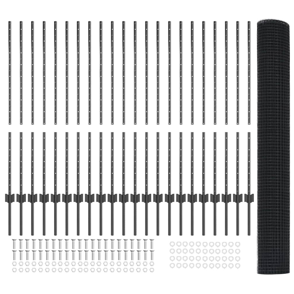 Svejsede trådhegn med stolper 50 x 1,2 m PVC-belagt stål Grå