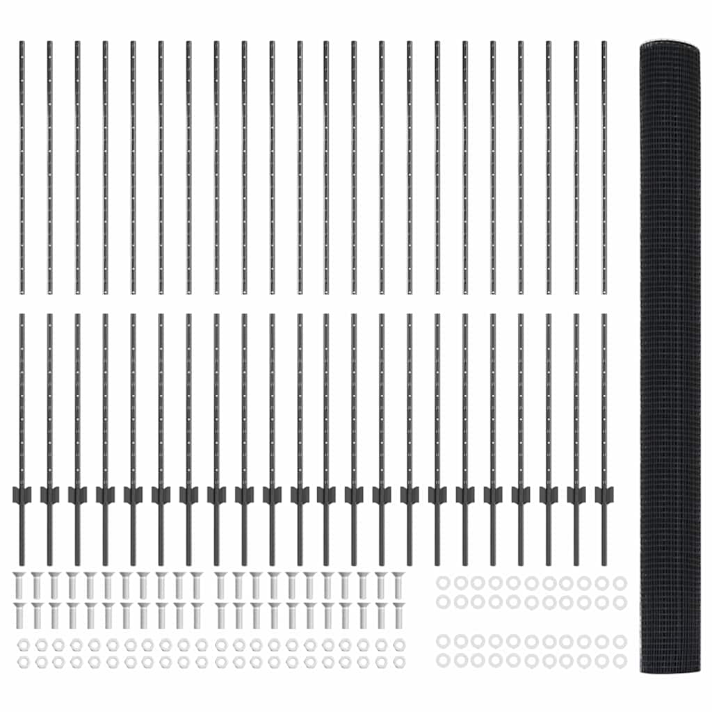 Svejsede trådhegn med stolper 50 x 1,5 m PVC-belagt stål Grå