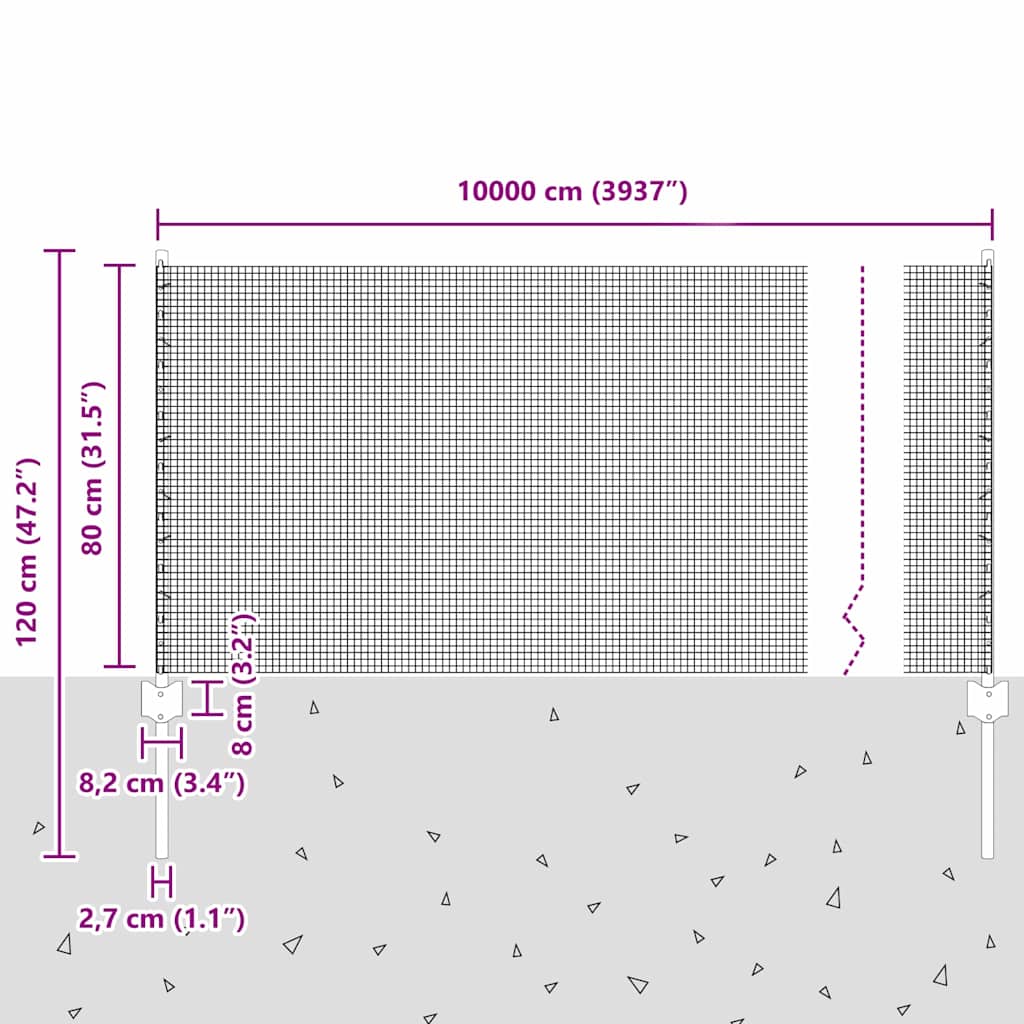 Svejsede trådhegn med stolper 100 x 0,8 m PVC-belagt stål Grå