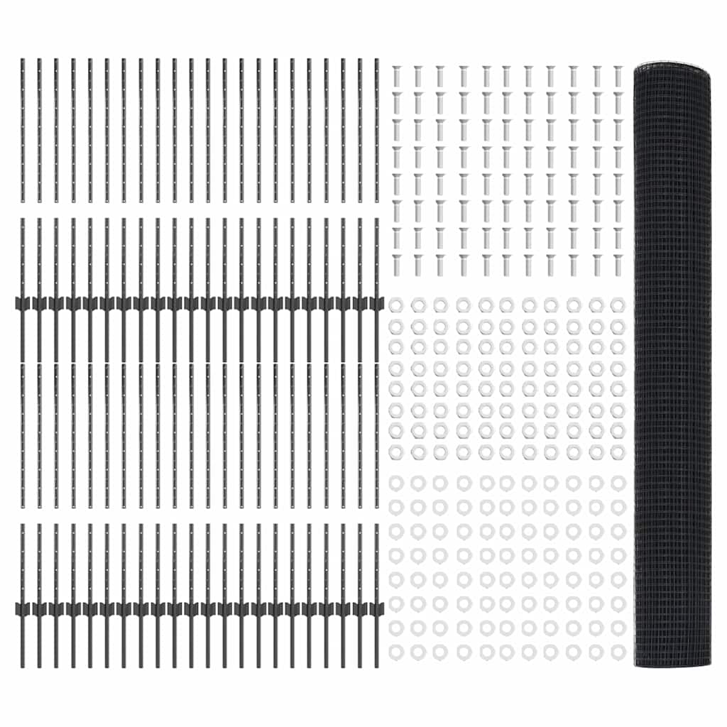Svejsede trådhegn med stolper 100 x 1 m PVC-belagt stål Grå