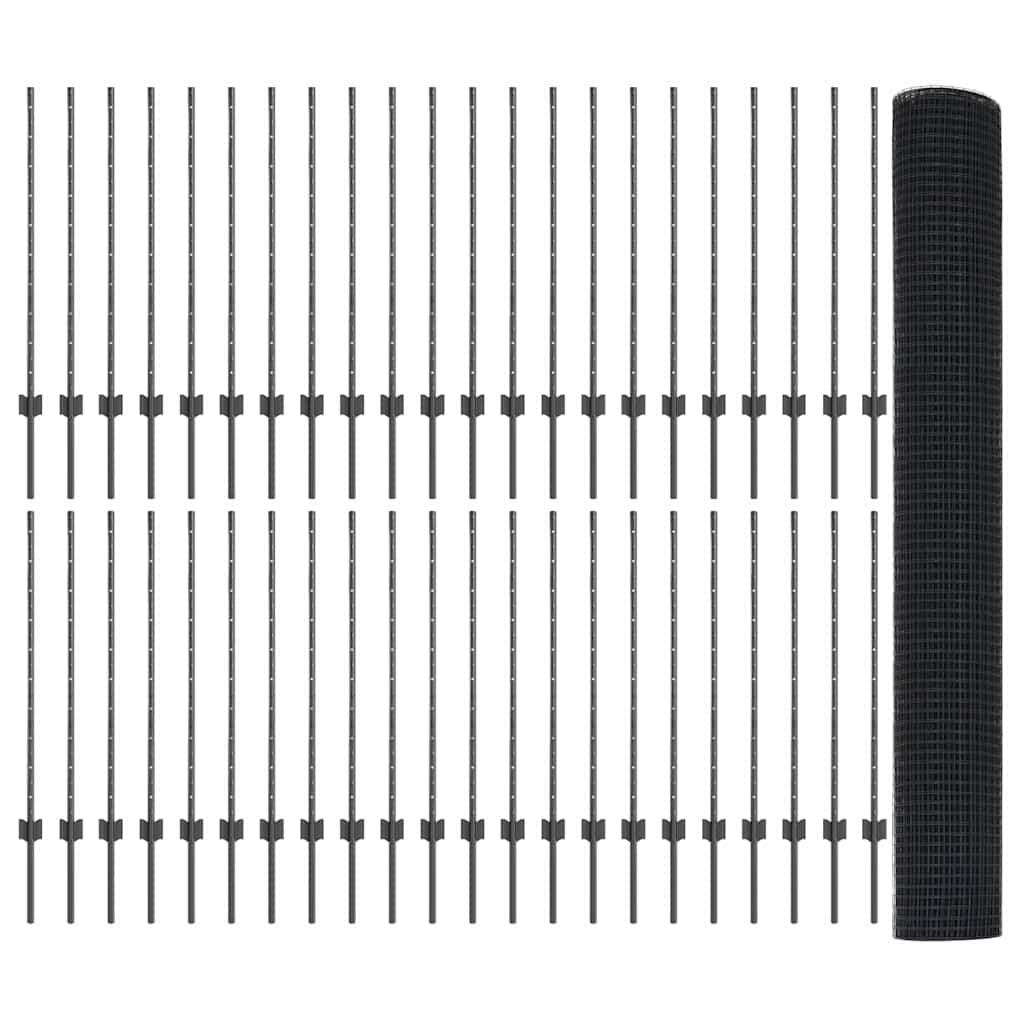 Svejsede trådhegn med stolper 100 x 1 m PVC-belagt stål Grå