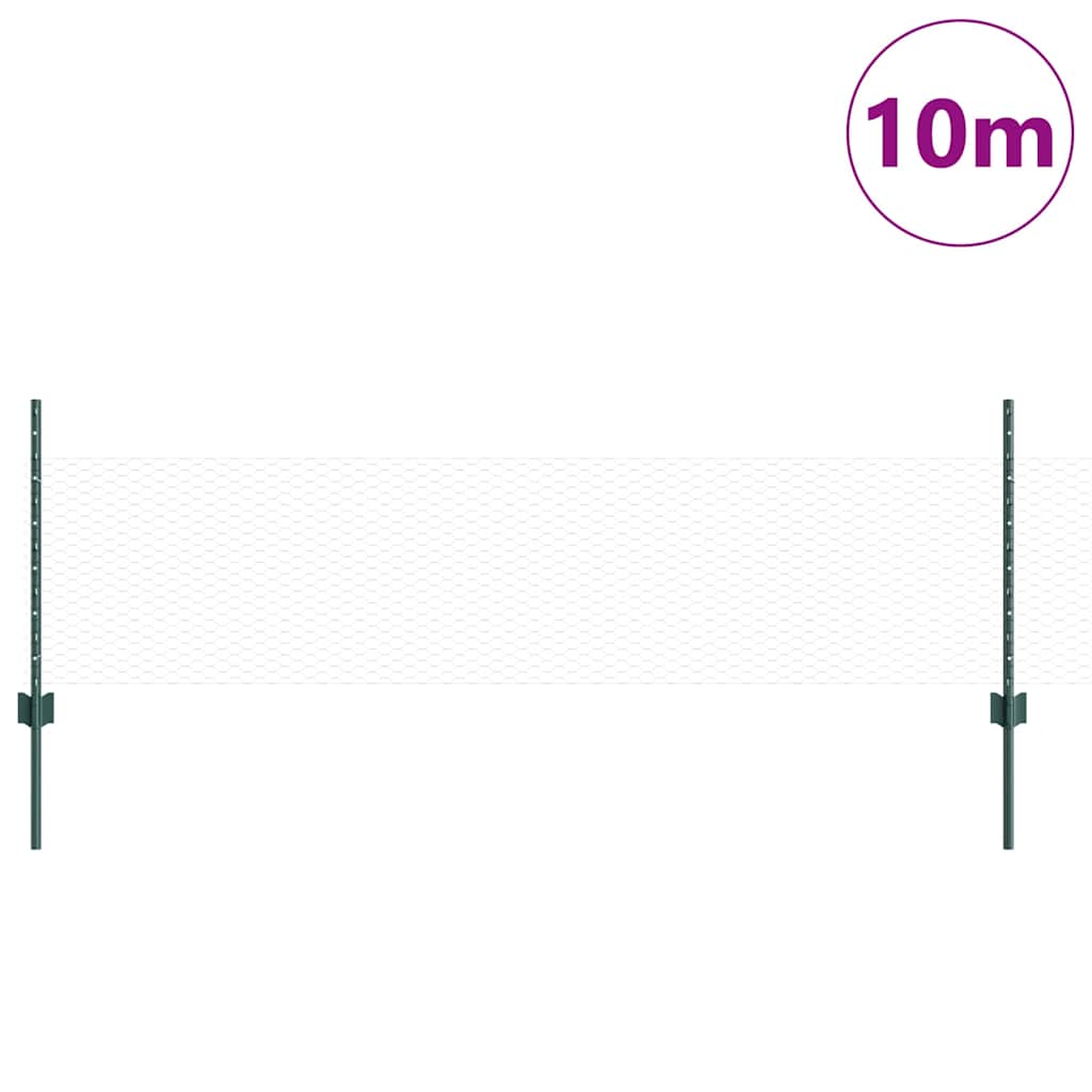 Sekskantet hegn med stolpe 10 x 0,5 m PVC-belagt stål Grøn Mesh