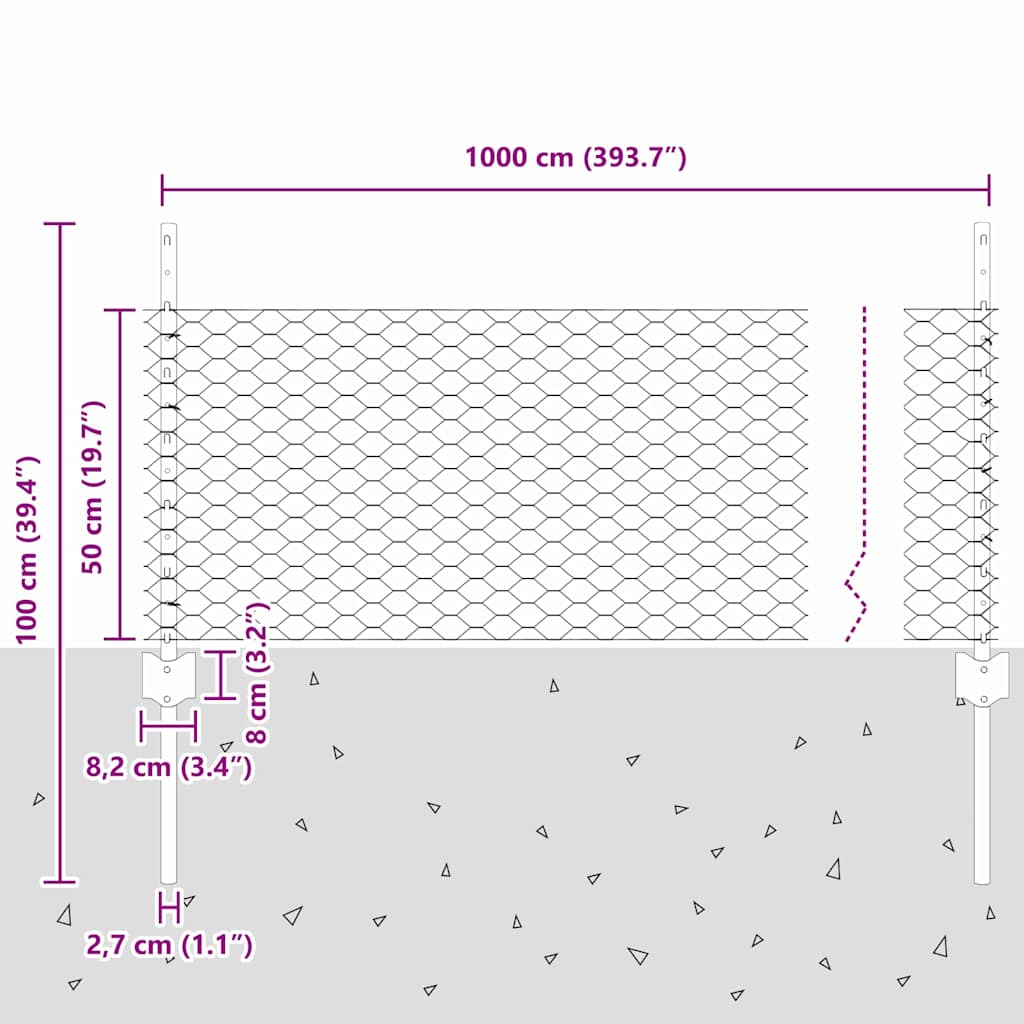 Sekskantet hegn med stolpe 10 x 0,5 m PVC-belagt stål Grøn Mesh