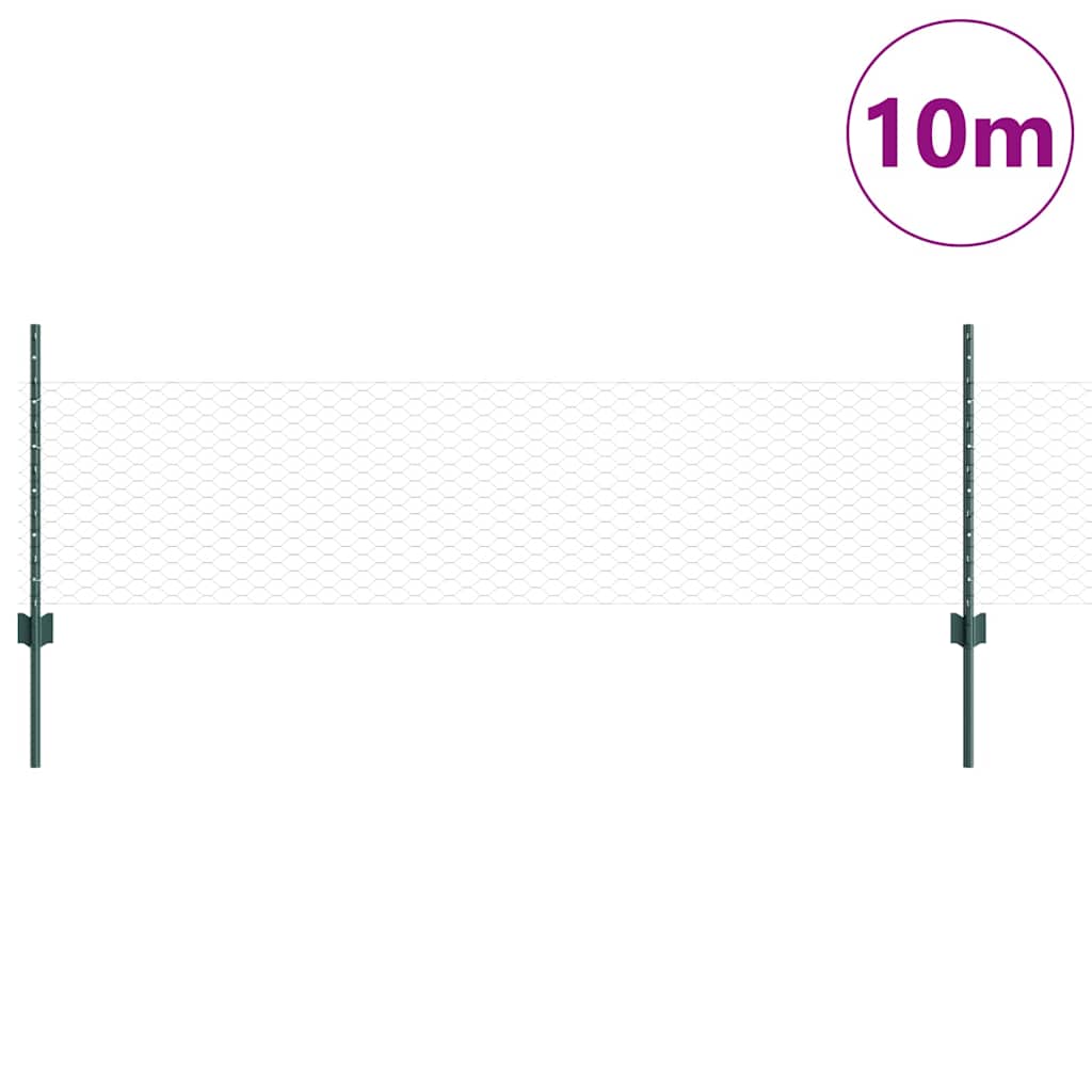 Sekskantet hegn med stolpe 10 x 0,5 m PVC-belagt stål Grøn Mesh