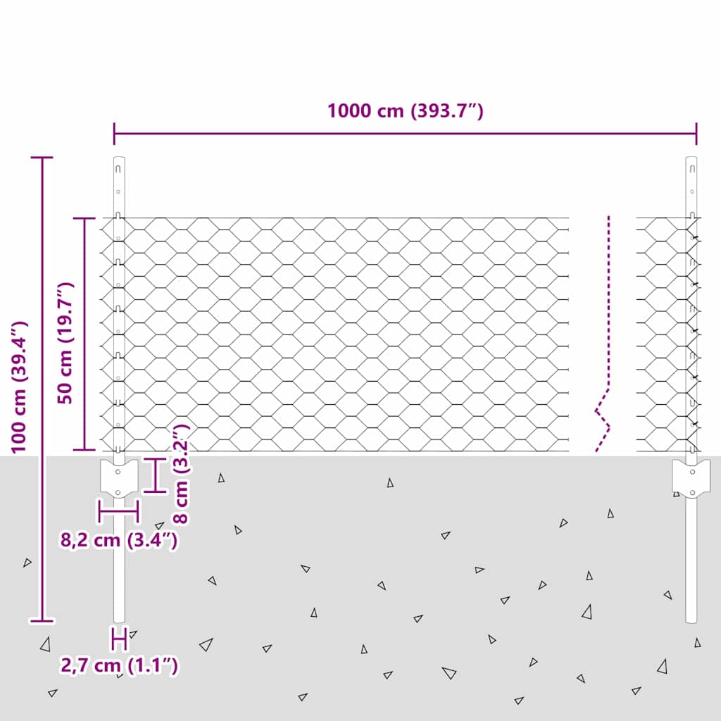 Sekskantet hegn med stolpe 10 x 0,5 m PVC-belagt stål Grøn Mesh