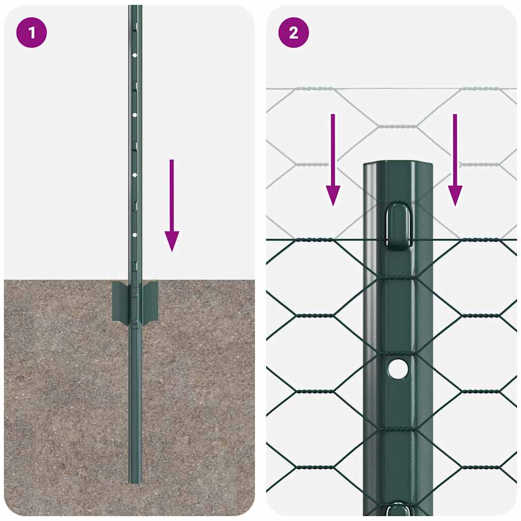 Sekskantet hegn med stolpe 10 x 0,6 m PVC-belagt stål Grøn Mesh