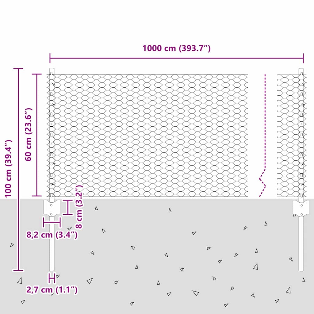 Sekskantet hegn med stolpe 10 x 0,6 m PVC-belagt stål Grøn Mesh
