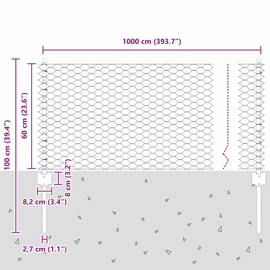 Sekskantet hegn med stolpe 10 x 0,6 m PVC-belagt stål Grøn Mesh