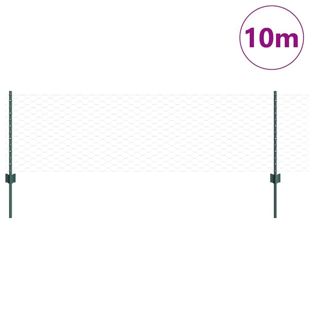 Sekskantet hegn med stolpe 10 x 0,6 m PVC-belagt stål Grøn Mesh