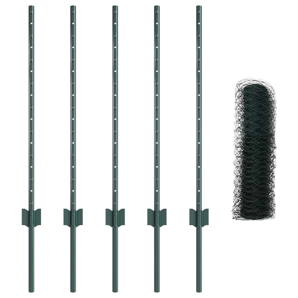 Sekskantet hegn med stolpe 10 x 0,8 m PVC-belagt stål Grøn Mesh