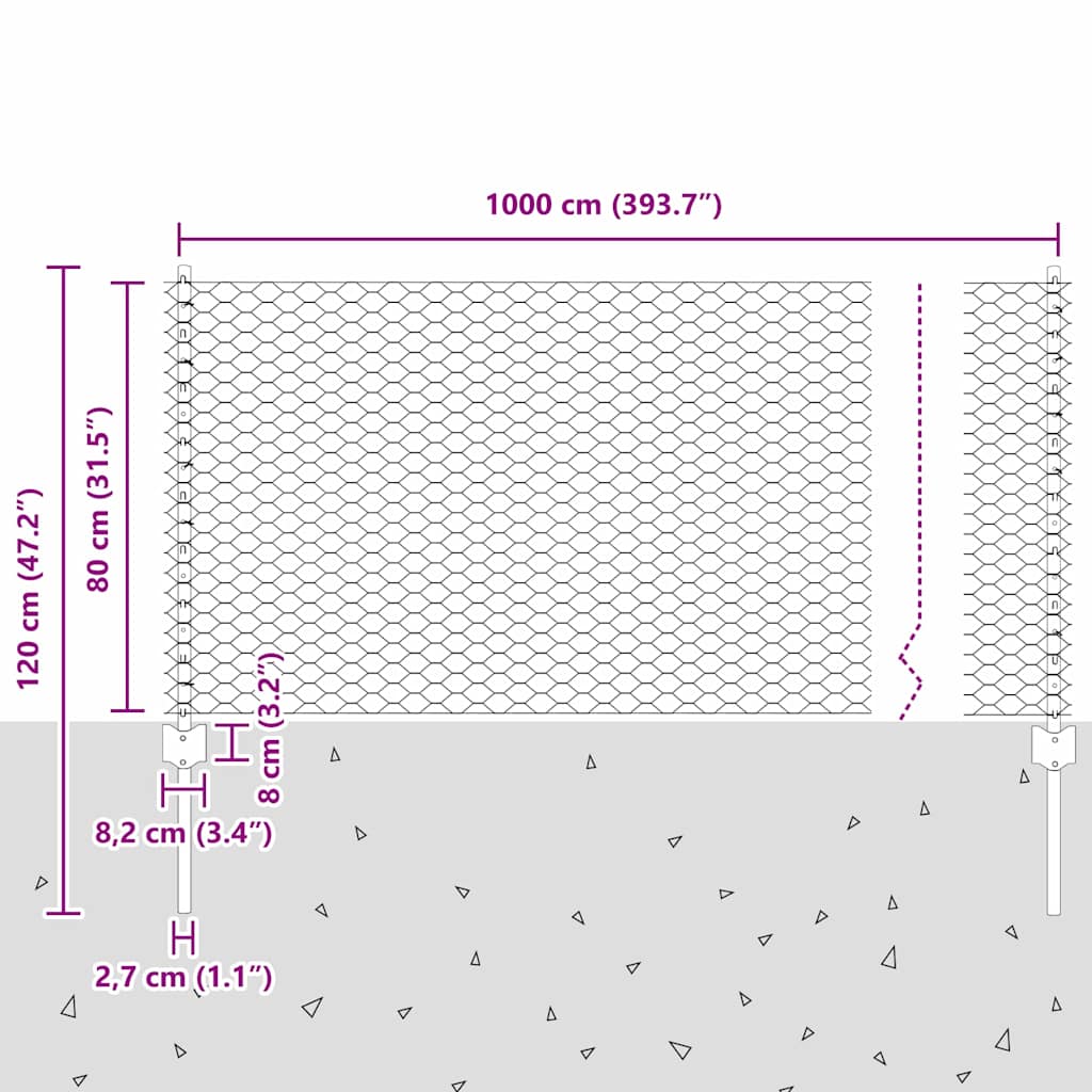 Sekskantet hegn med stolpe 10 x 0,8 m PVC-belagt stål Grøn Mesh