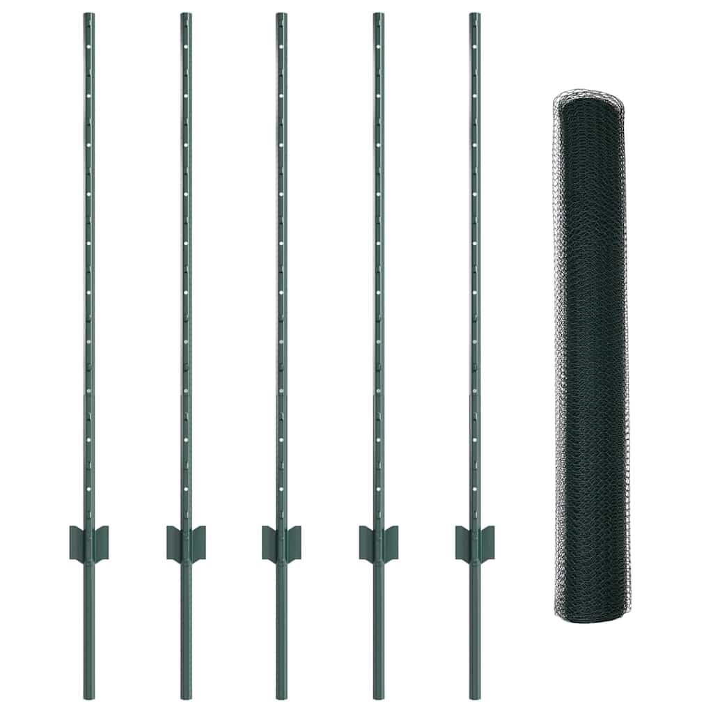 Sekskantet hegn med stolpe 10 x 1 m PVC-belagt stål Grøn Mesh