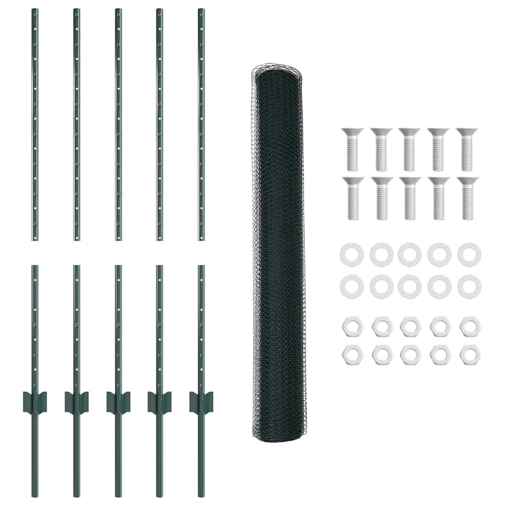 Sekskantet hegn med stolpe 10 x 1 m PVC-belagt stål Grøn Mesh