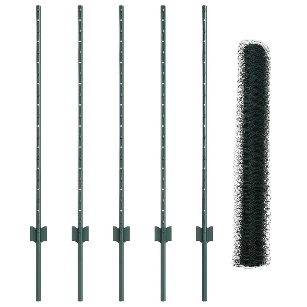 Sekskantet hegn med stolpe 10 x 1 m PVC-belagt stål Grøn Mesh