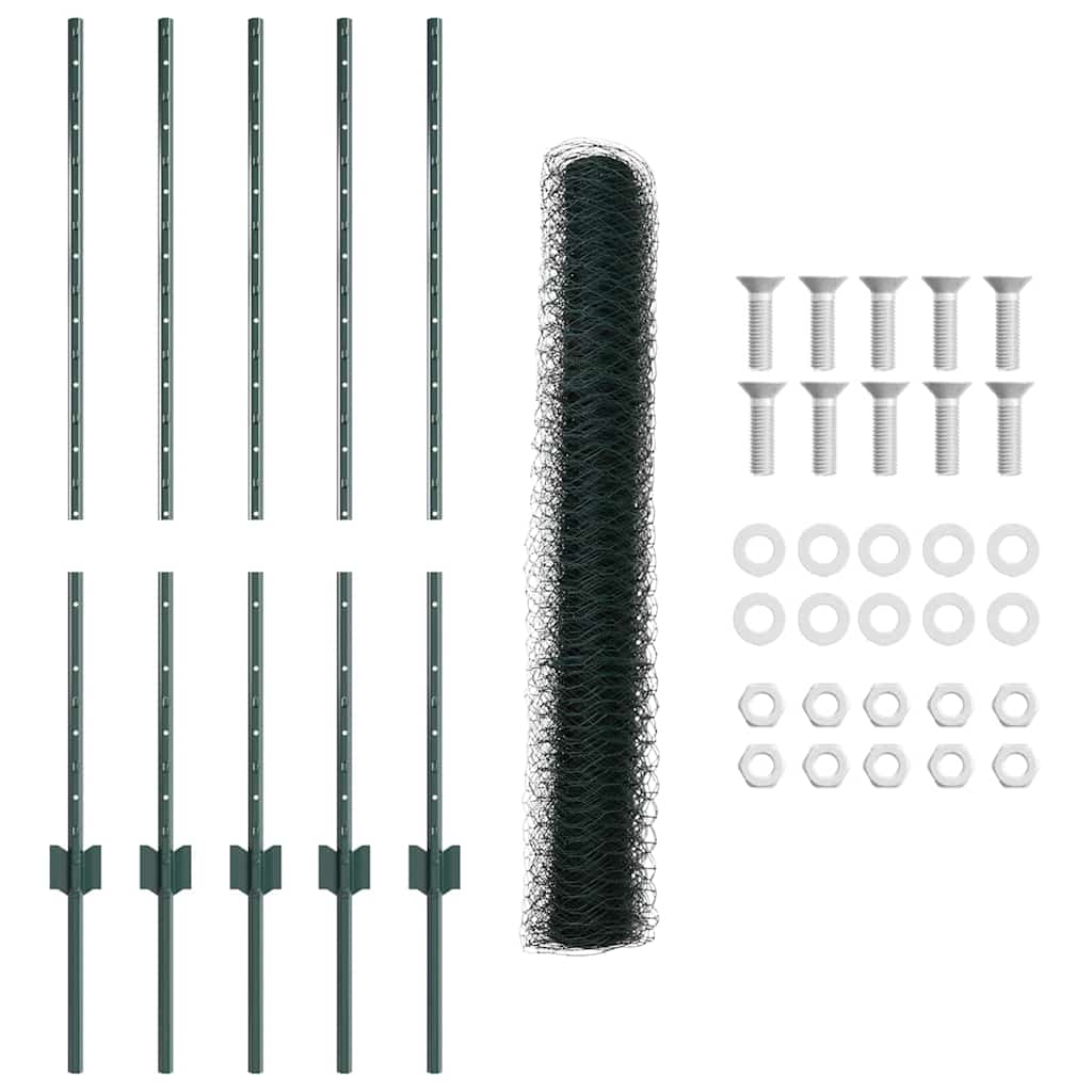 Sekskantet hegn med stolpe 10 x 1 m PVC-belagt stål Grøn Mesh