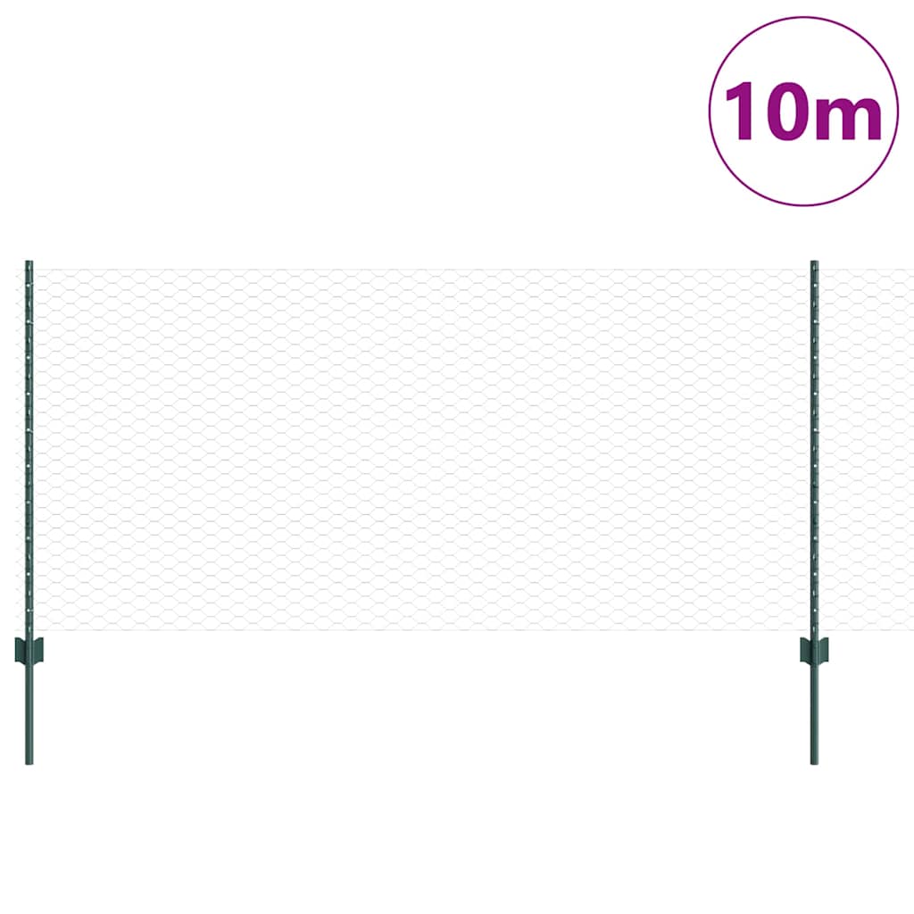 Sekskantet hegn med stolpe 10 x 1 m PVC-belagt stål Grøn Mesh