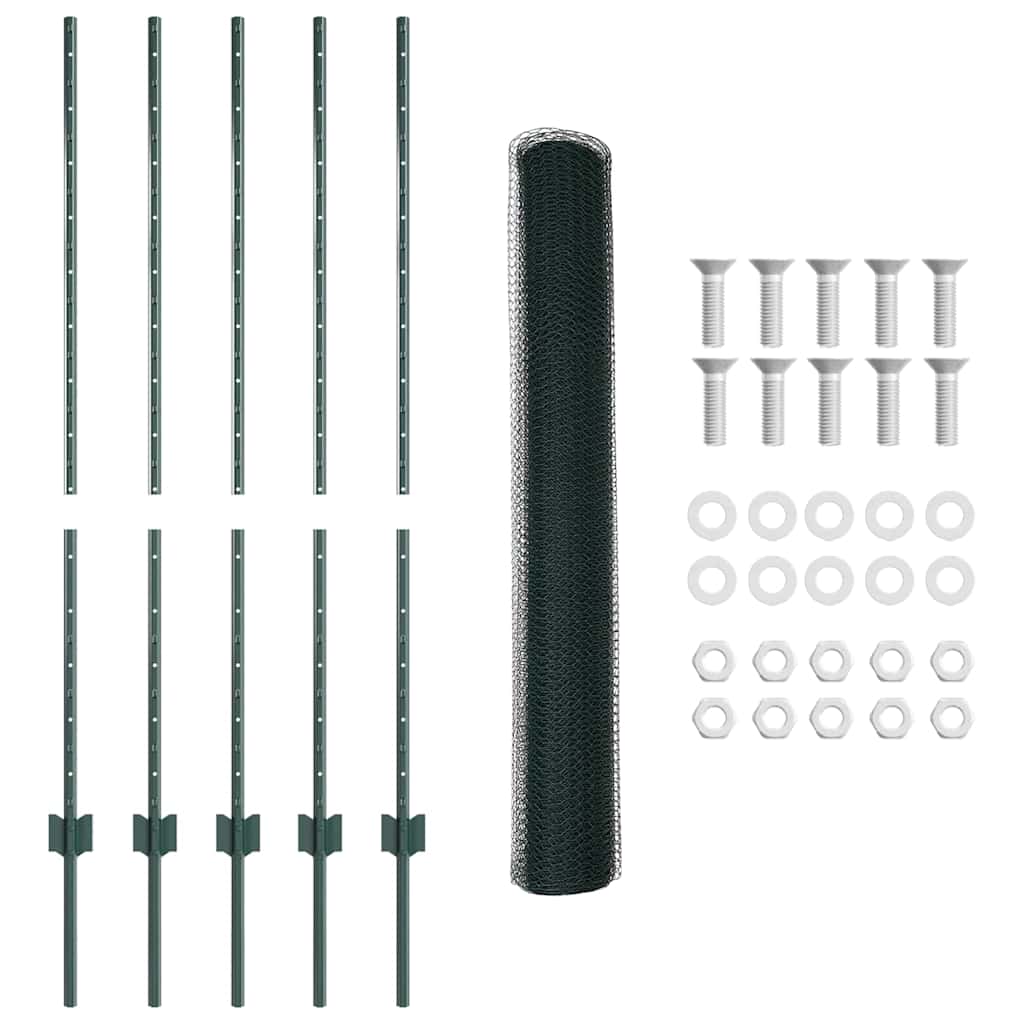 Sekskantet hegn med stolpe 10 x 1,2 m PVC-belagt stål Grøn Mesh