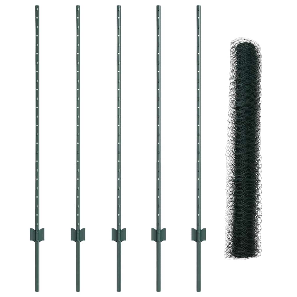 Sekskantet hegn med stolpe 10 x 1,2 m PVC-belagt stål Grøn Mesh