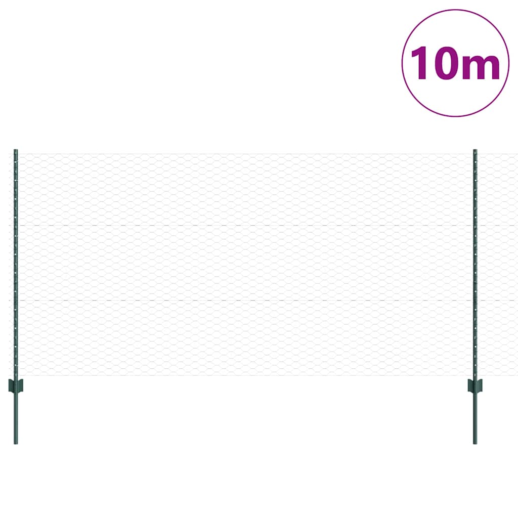 Sekskantet hegn med stolpe 10 x 1,2 m PVC-belagt stål Grøn Mesh
