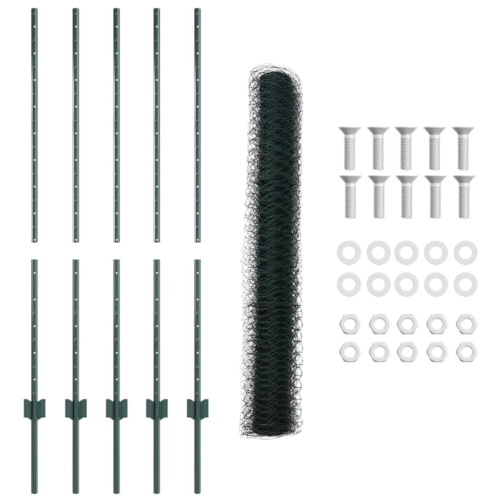 Sekskantet hegn med stolpe 10 x 1,2 m PVC-belagt stål Grøn Mesh