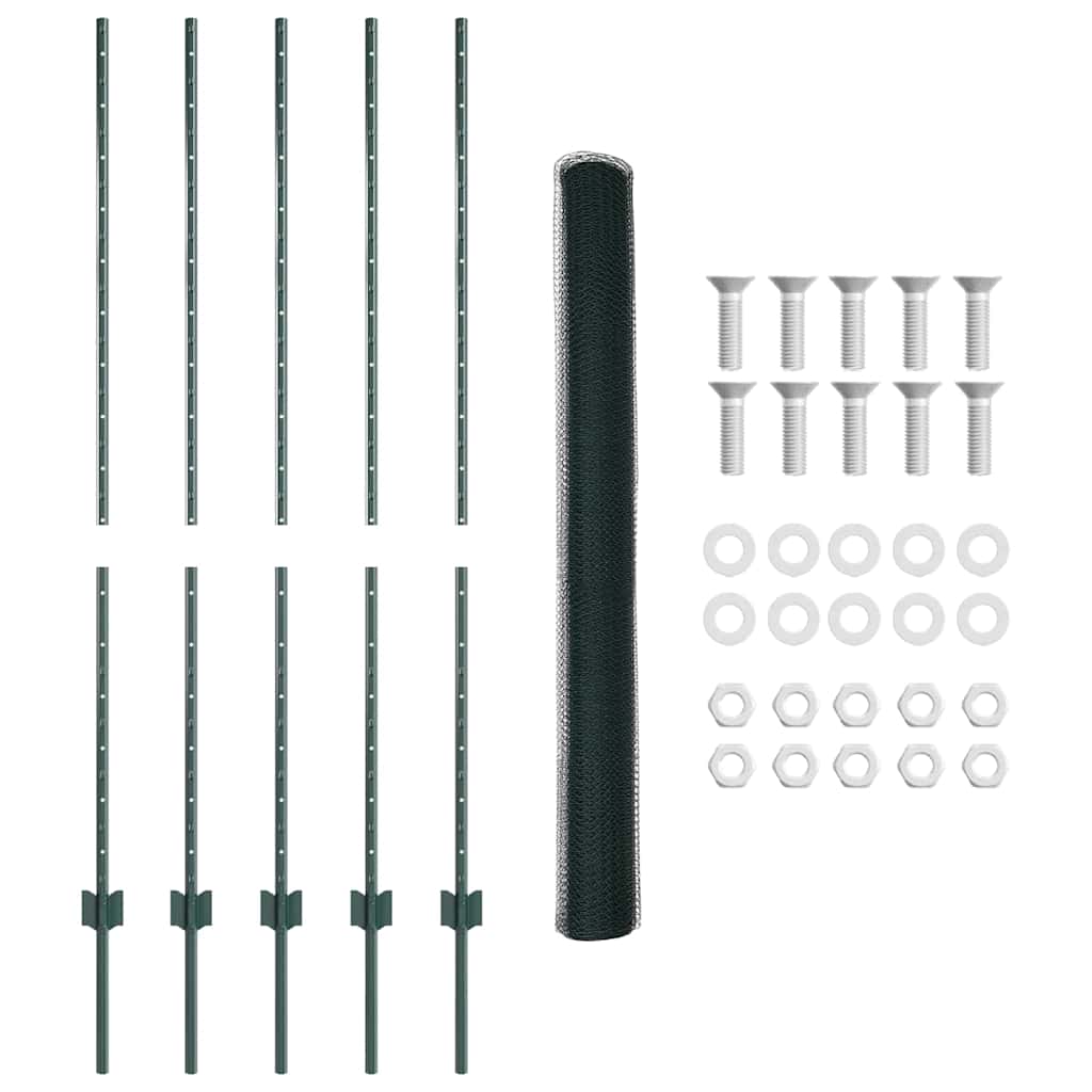 Sekskantet hegn med stolpe 10 x 1,4 m PVC-belagt stål Grøn Mesh