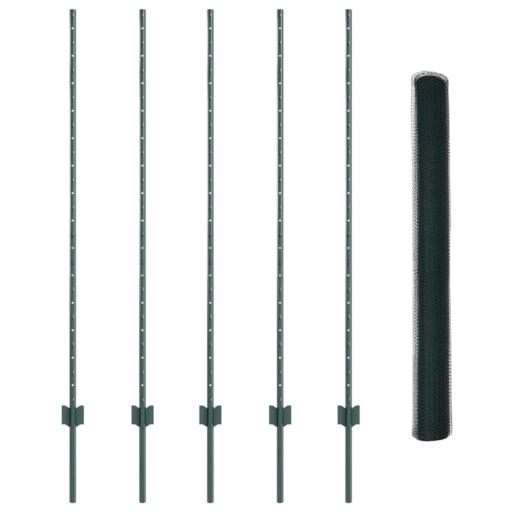 Sekskantet hegn med stolpe 10 x 1,4 m PVC-belagt stål Grøn Mesh