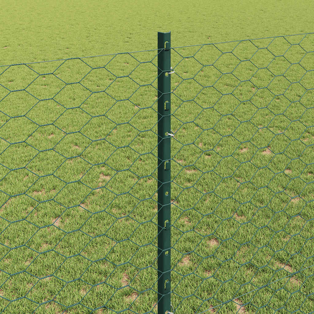 Sekskantet hegn med stolpe 10 x 1,4 m PVC-belagt stål Grøn Mesh