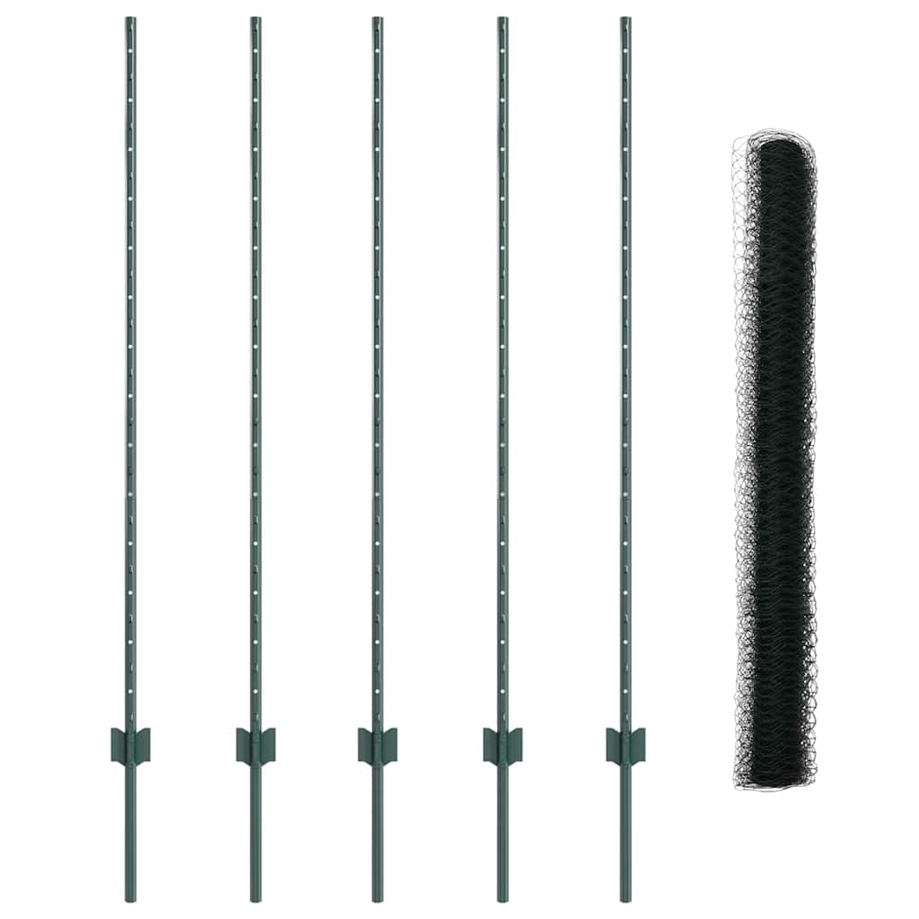 Sekskantet hegn med stolpe 10 x 1,4 m PVC-belagt stål Grøn Mesh