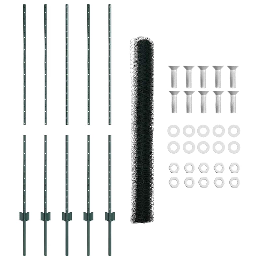 Sekskantet hegn med stolpe 10 x 1,4 m PVC-belagt stål Grøn Mesh