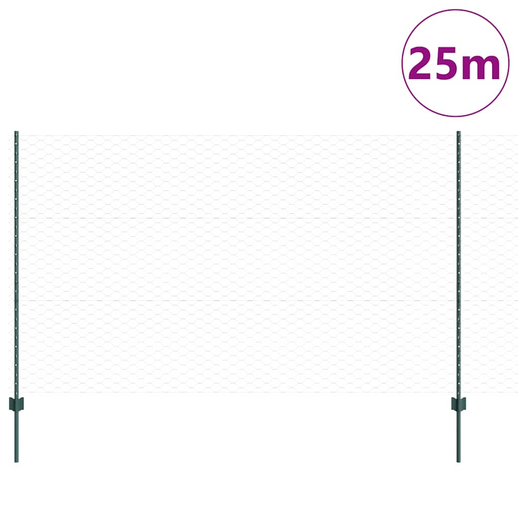 Sekskantet hegn med stolpe 10 x 1,4 m PVC-belagt stål Grøn Mesh