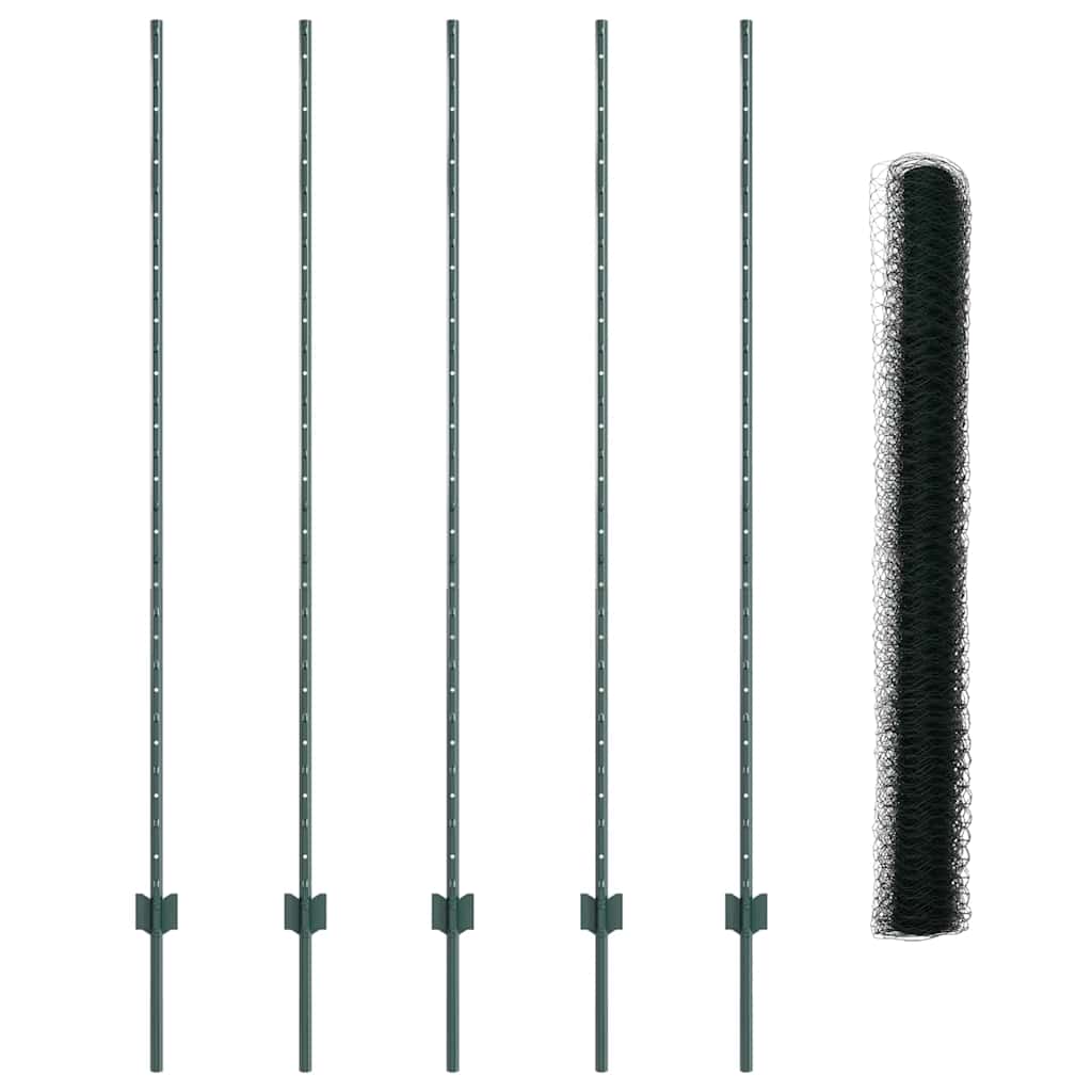 Sekskantet hegn med stolpe 10 x 1,5 m PVC-belagt stål Grøn Mesh