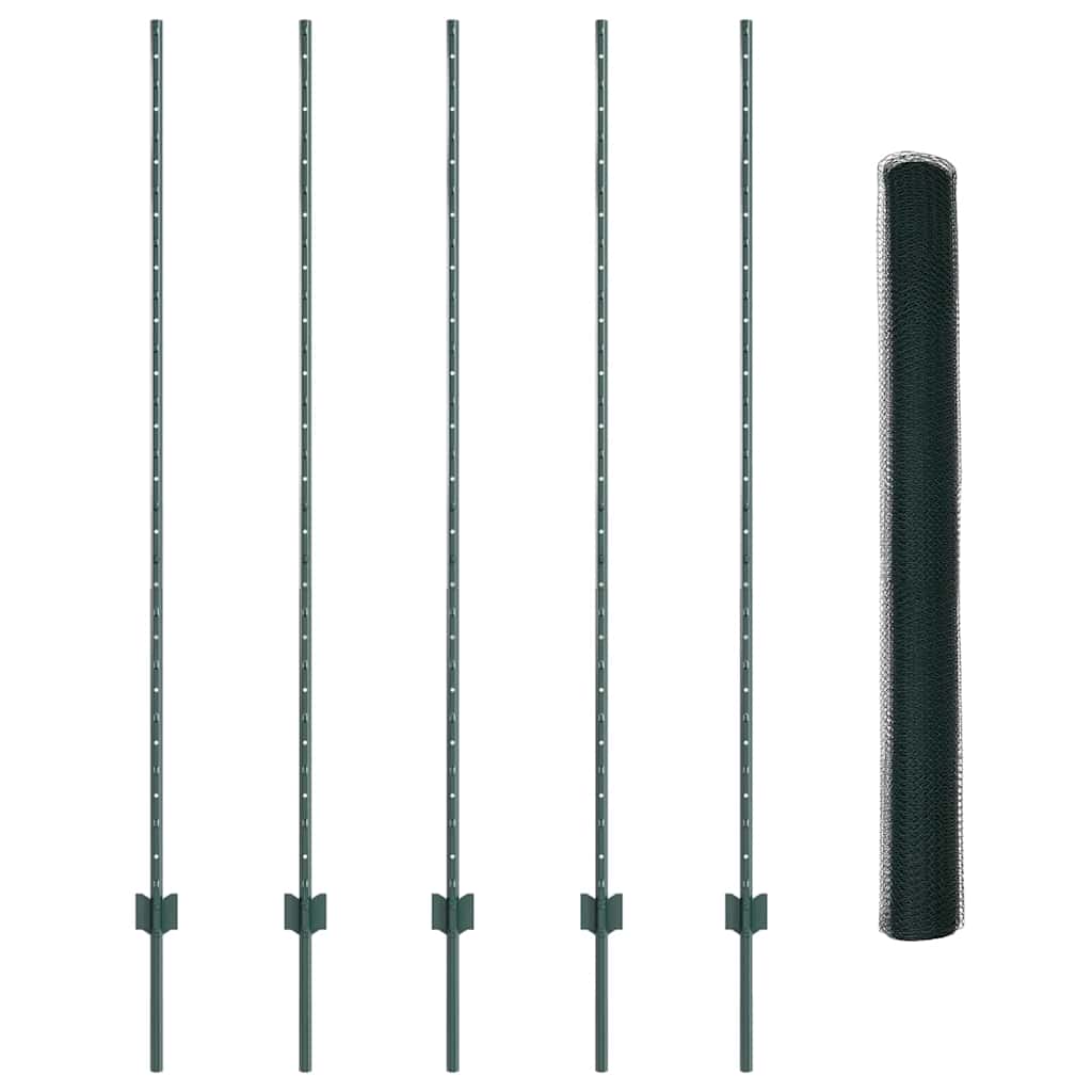 Sekskantet hegn med stolpe 10 x 1,6 m PVC-belagt stål Grøn Mesh