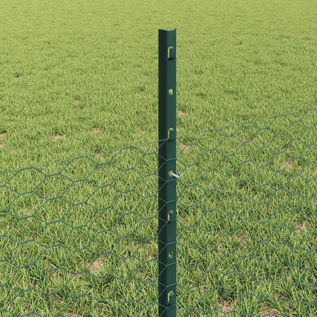 Sekskantet hegn med stolpe 25 x 0,5 m PVC-belagt stål Grøn Mesh