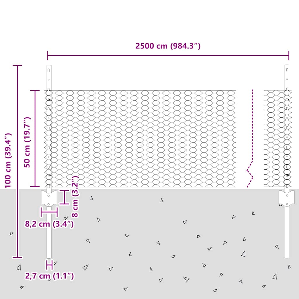 Sekskantet hegn med stolpe 25 x 0,5 m PVC-belagt stål Grøn Mesh