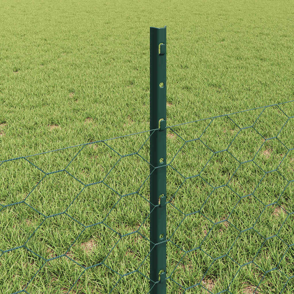 Sekskantet hegn med stolpe 25 x 0,5 m PVC-belagt stål Grøn Mesh