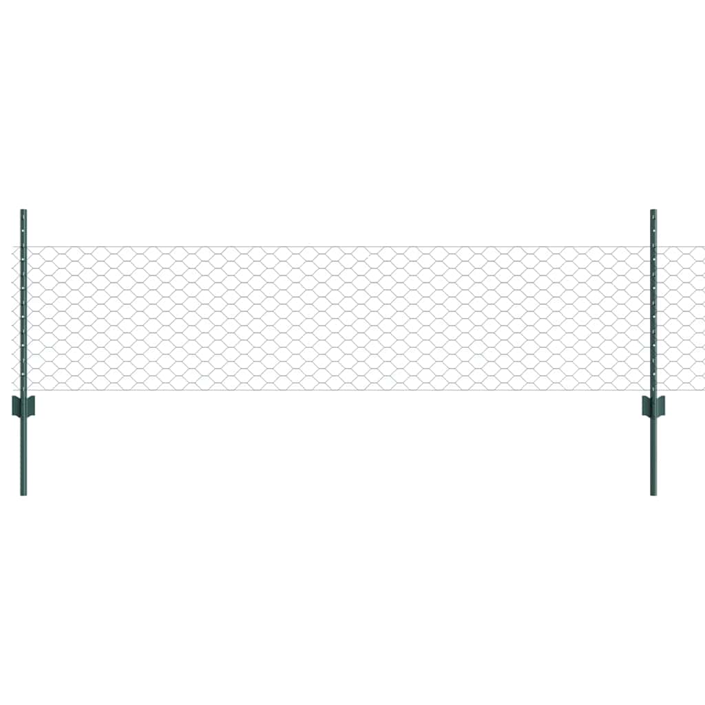Sekskantet hegn med stolpe 25 x 0,5 m PVC-belagt stål Grøn Mesh