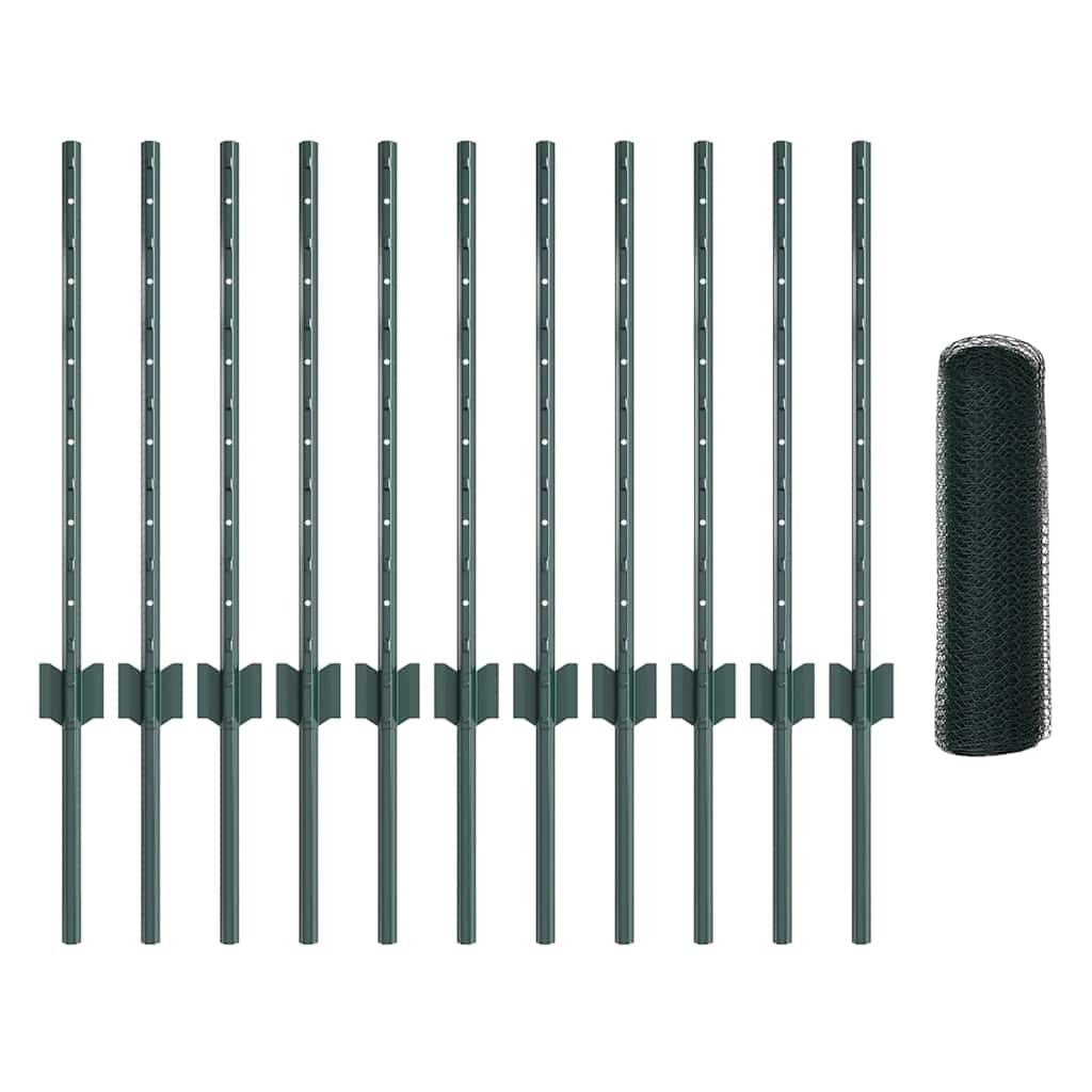 Sekskantet hegn med stolpe 25 x 0,6 m PVC-belagt stål Grøn Mesh