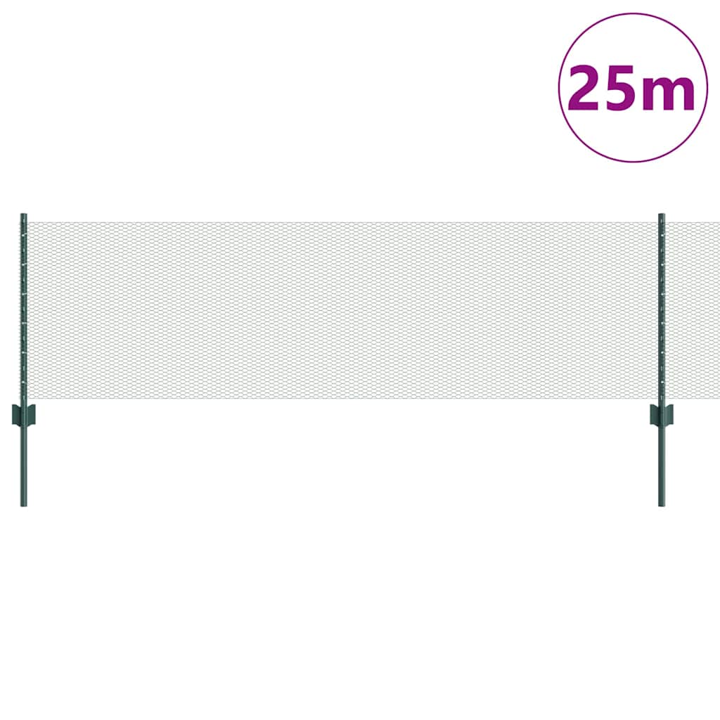 Sekskantet hegn med stolpe 25 x 0,6 m PVC-belagt stål Grøn Mesh