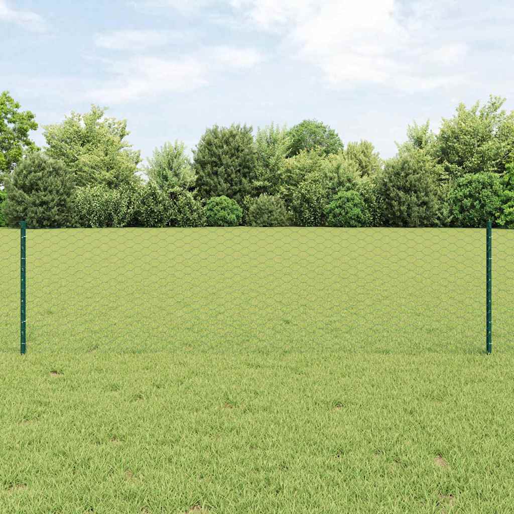 Sekskantet hegn med stolpe 25 x 0,6 m PVC-belagt stål Grøn Mesh