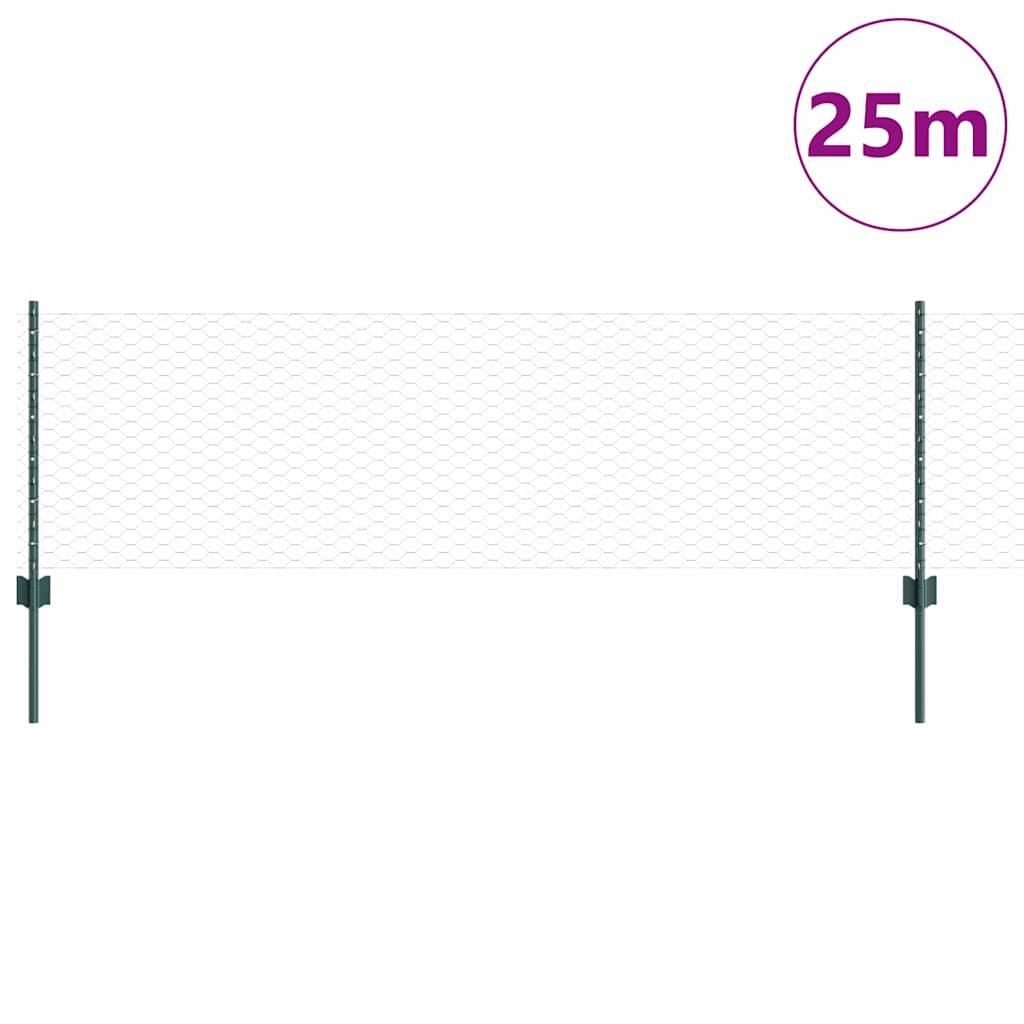 Sekskantet hegn med stolpe 25 x 0,6 m PVC-belagt stål Grøn Mesh