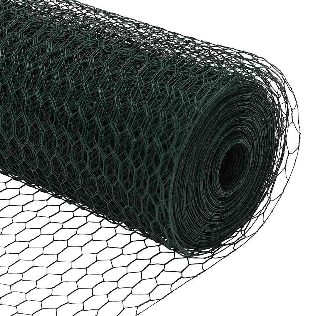 Sekskantet hegn med stolpe 25 x 0,8 m PVC-belagt stål Grøn Mesh