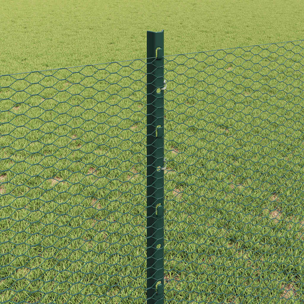 Sekskantet hegn med stolpe 25 x 0,8 m PVC-belagt stål Grøn Mesh