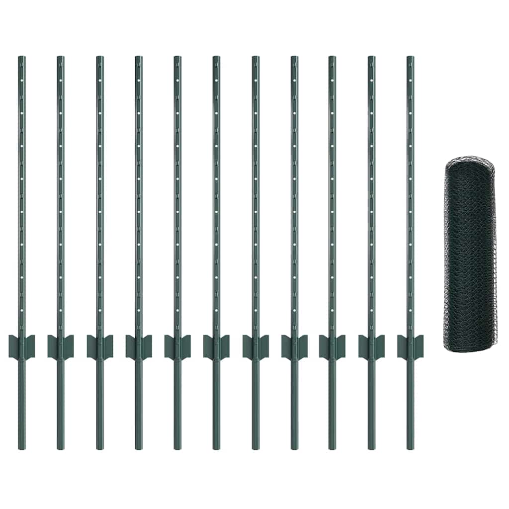 Sekskantet hegn med stolpe 25 x 0,8 m PVC-belagt stål Grøn Mesh