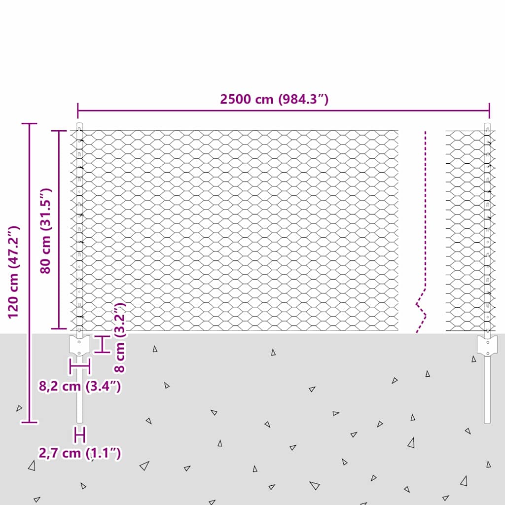 Sekskantet hegn med stolpe 25 x 0,8 m PVC-belagt stål Grøn Mesh