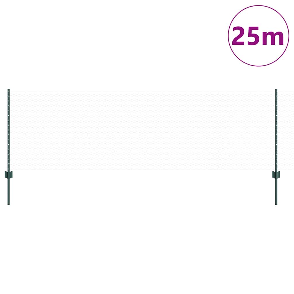 Sekskantet hegn med stolpe 25 x 0,8 m PVC-belagt stål Grøn Mesh