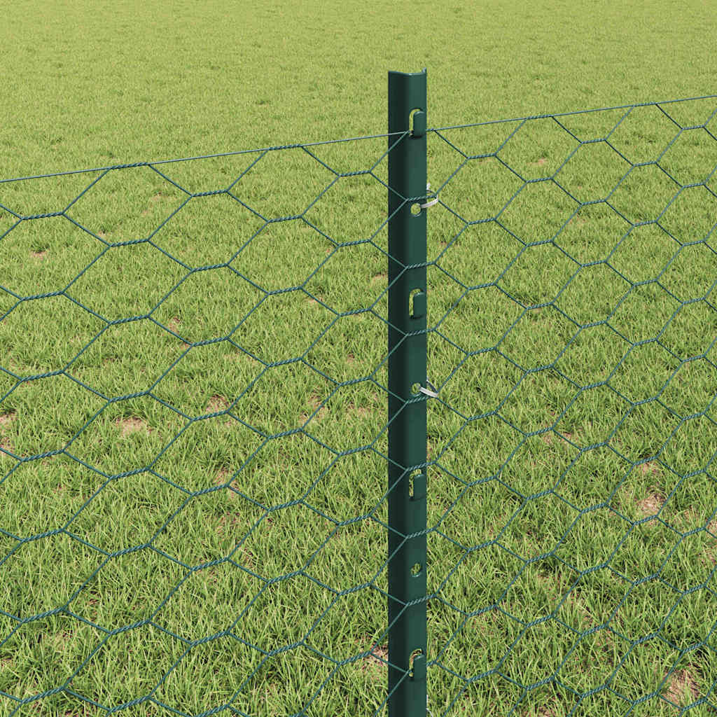 Sekskantet hegn med stolpe 25 x 0,8 m PVC-belagt stål Grøn Mesh