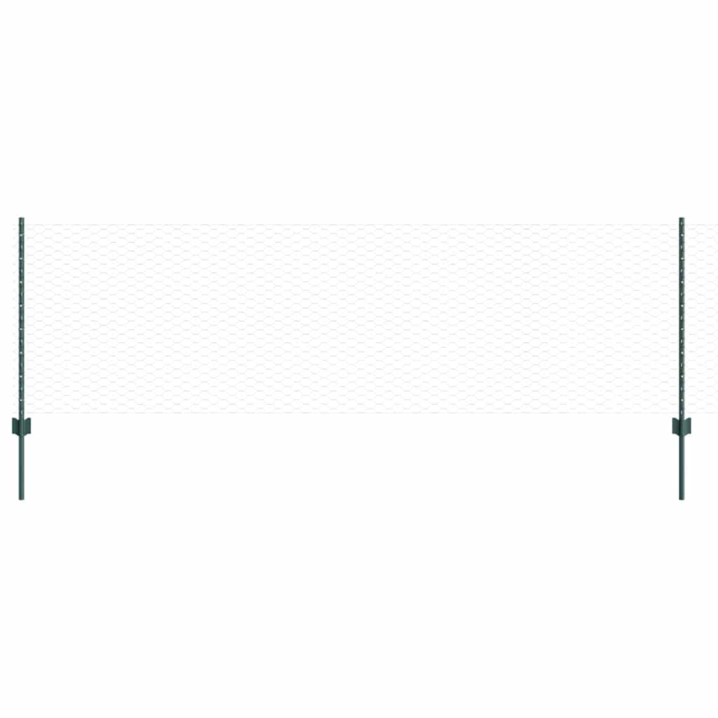 Sekskantet hegn med stolpe 25 x 0,8 m PVC-belagt stål Grøn Mesh