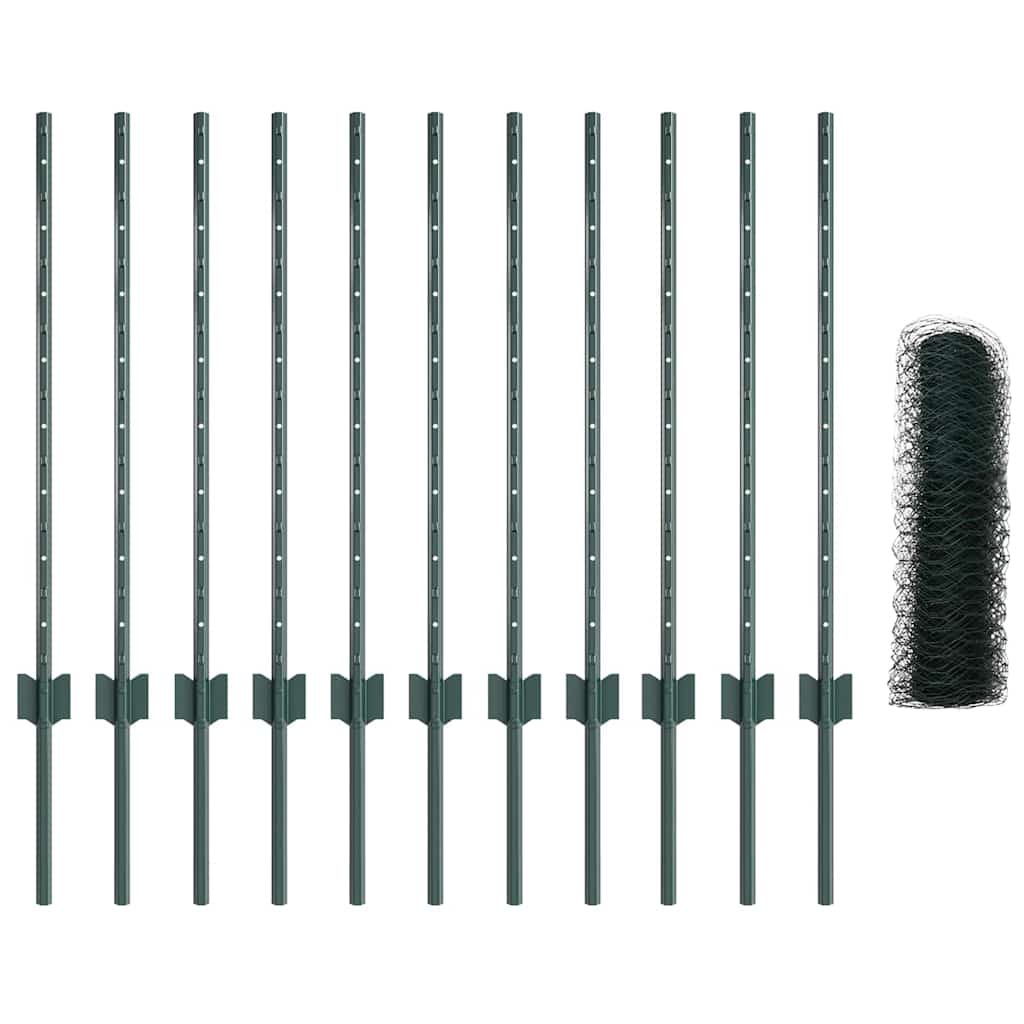 Sekskantet hegn med stolpe 25 x 0,8 m PVC-belagt stål Grøn Mesh