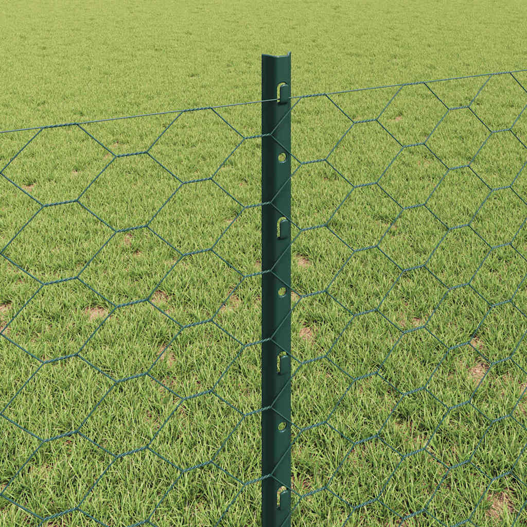 Sekskantet hegn med stolpe 25 x 0,8 m PVC-belagt stål Grøn Mesh