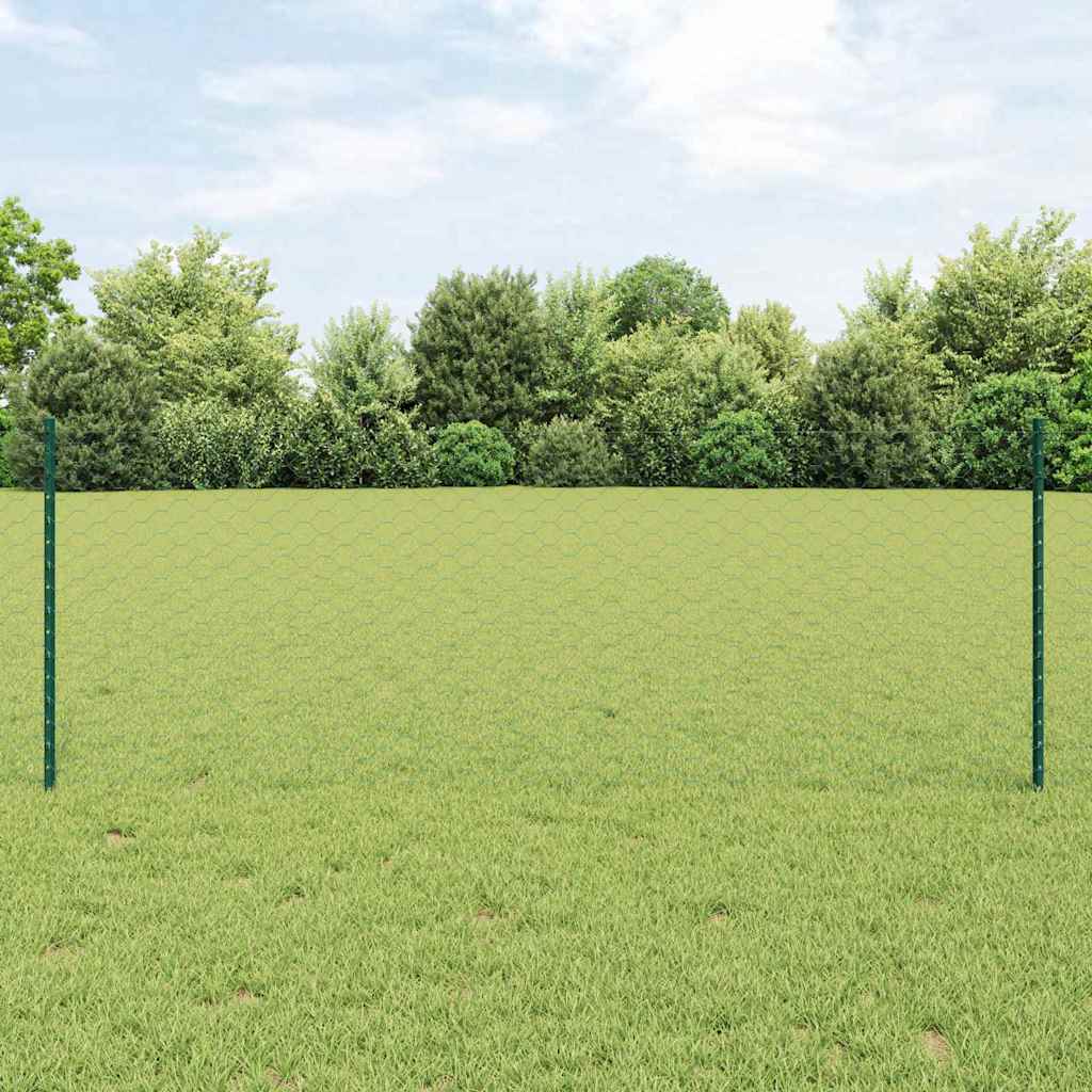 Sekskantet hegn med stolpe 25 x 0,8 m PVC-belagt stål Grøn Mesh